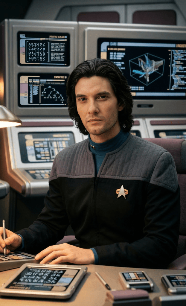 Ben Barnes as Benjamin Caldwell. Lieutenant Benjamin Caldwell, chief linguistics officer, sits working in the xenolinguistics office aboard the USS Cantabrian-A in 2374.